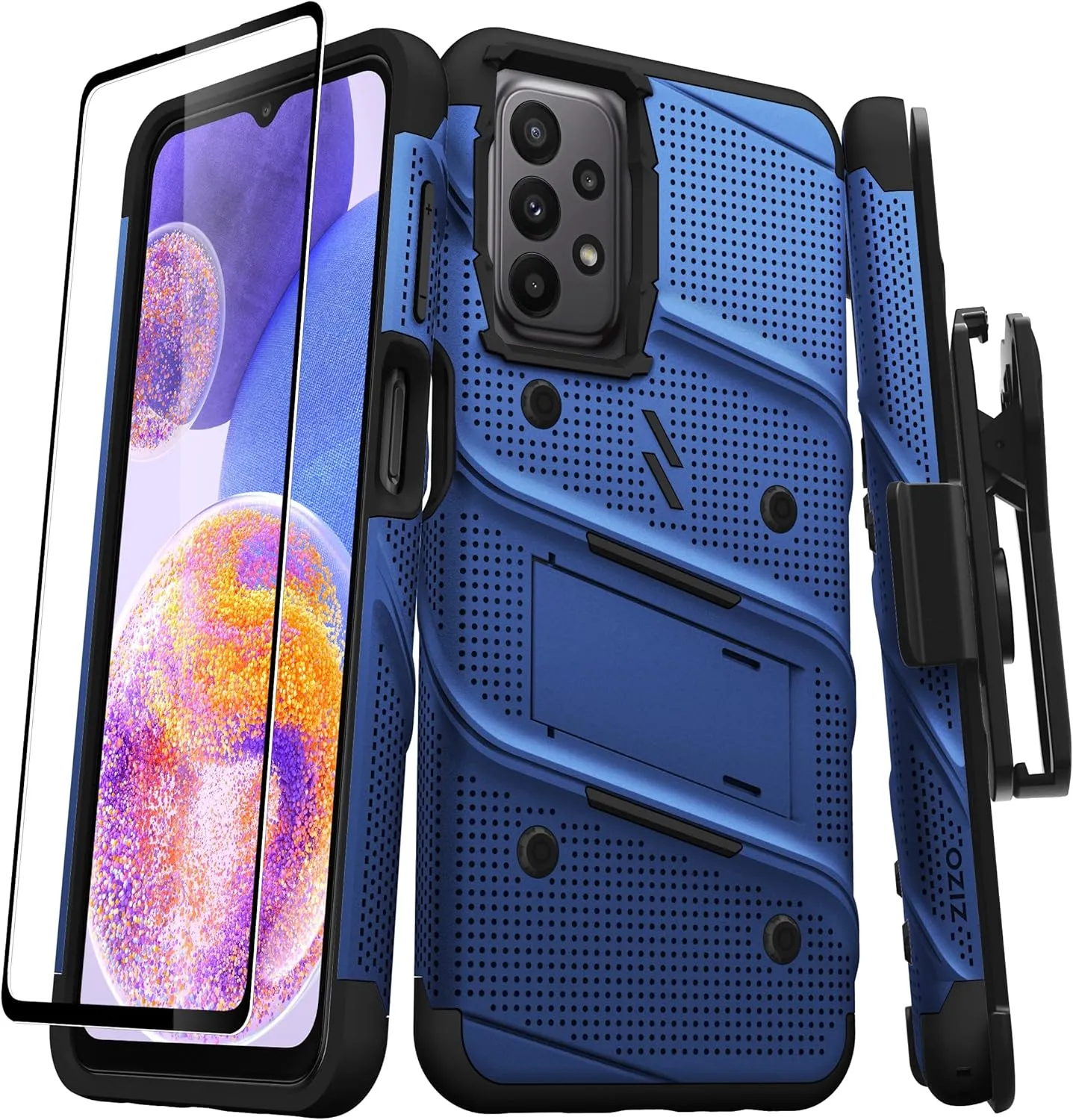 ZIZO Bolt Bundle for Galaxy A23 5G Case with Screen Protector Kickstand Holster Lanyard - Blue