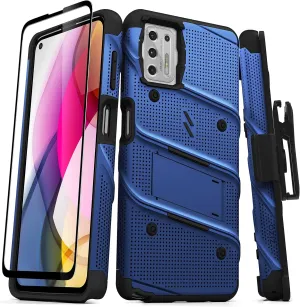 ZIZO Bolt Series for Moto G Stylus (2021) Case with Screen Protector Kickstand Holster Lanyard - Blue & Black