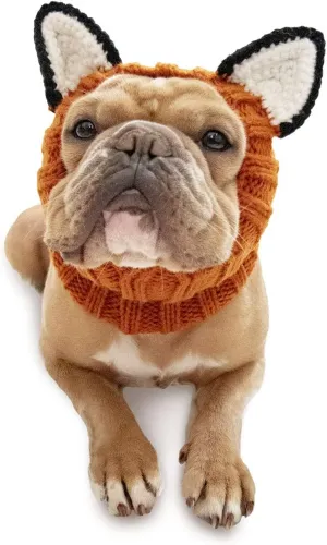 Zoo Snoods Fox Costume - Knit Dog Snood Ear Wrap for Pets, Warm Neck Cover for Halloween and Winter (Medium)