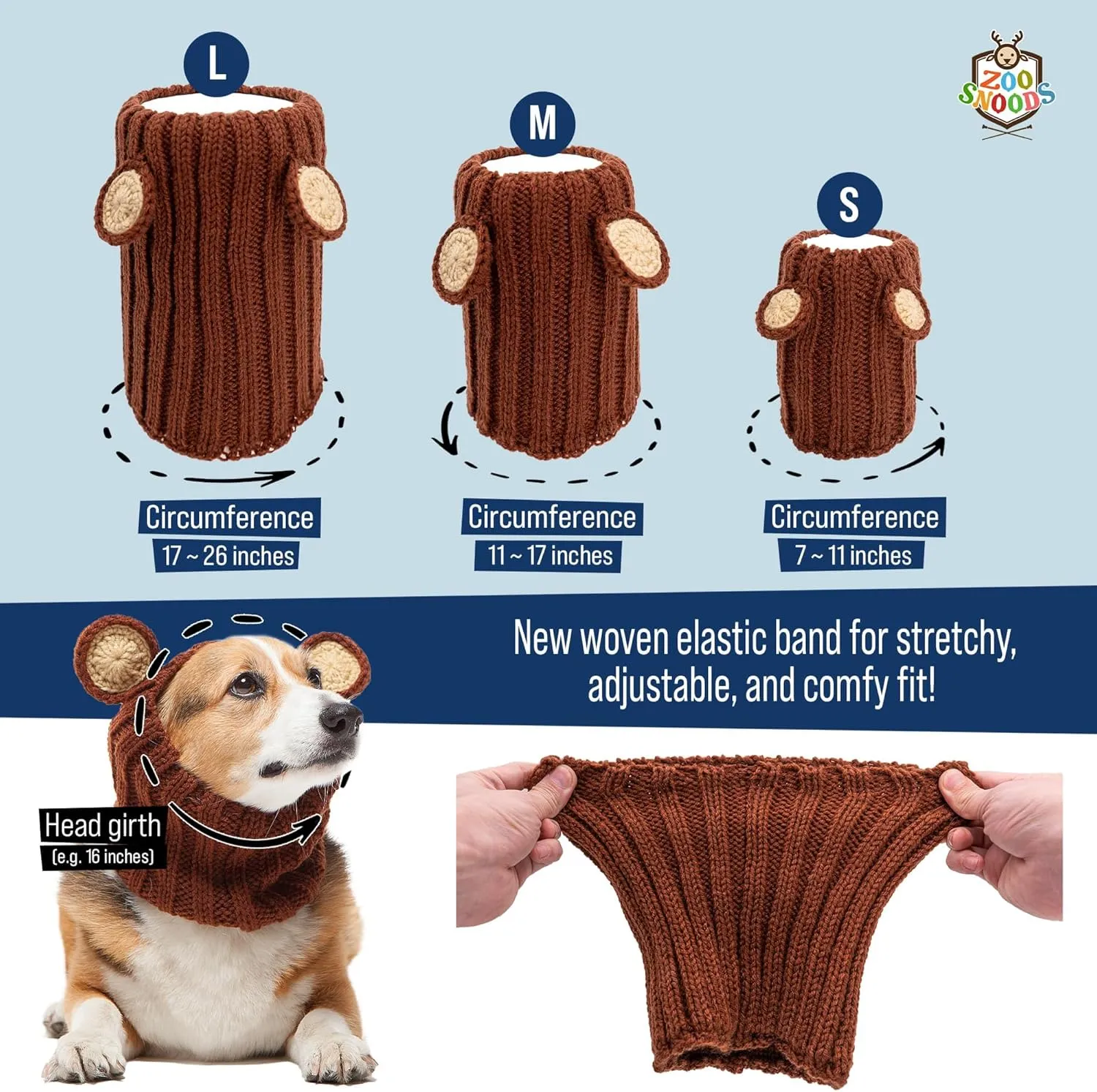 Zoo Snoods Panda Costume - Warm Knit Dog Snood Wrap for Pets, Neck Ear Cover Protection, Halloween Winter (Medium)