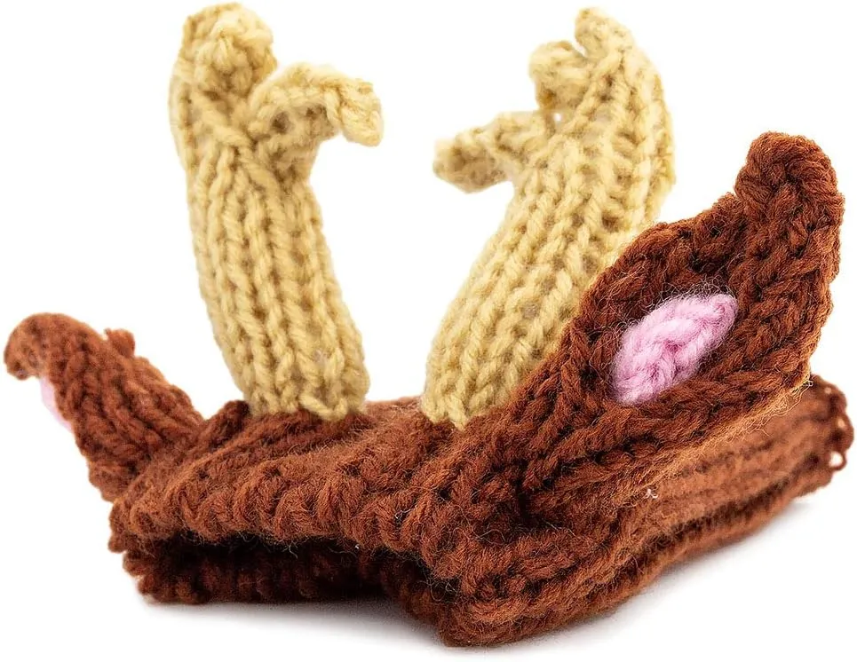 Zoo Snoods Reindeer Costume - Deer Antler Knit Dog Snood Wrap for Pets, Warm Neck Ear Cover Protection for Halloween and Winter (Small)