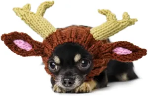 Zoo Snoods Reindeer Costume - Deer Antler Knit Dog Snood Wrap for Pets, Warm Neck Ear Cover Protection for Halloween and Winter (Small)