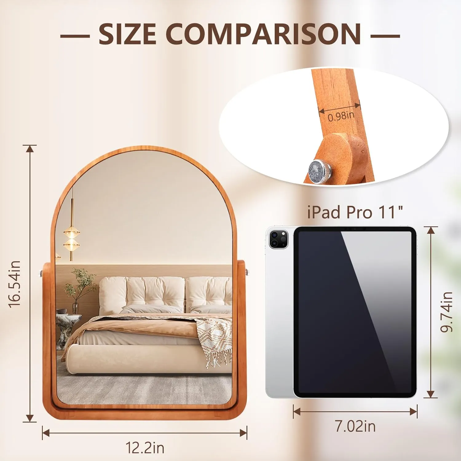 ZOROSY Wood Makeup Mirrors for New Years - Rectangle Wall-Mounted Mirrors Table Mirrors for Living Room - New Years Gifts (16.5" L x 12" W)